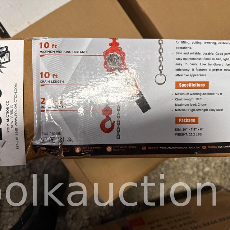 2855 - 2-TON LIFT w/ HAND CHAIN LEVER HOIST