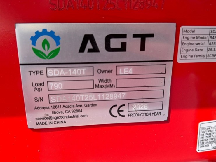 unused-2026-agt-model-sda140t-compact-track-loader,-15-hp-gas-engine,-sn#-sda140t25l1128947-image-4