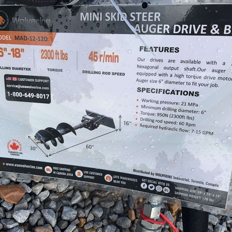 Unused Mini Skid Steer Auger Drive & Bit Attachment