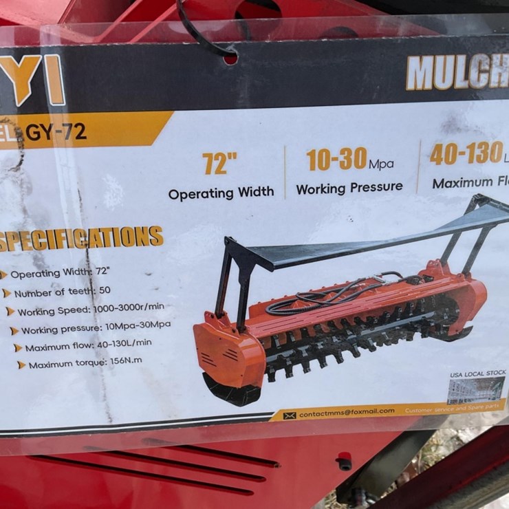 New Unused GIYI GY-72X Forestry Mulcher Skid Loader Attachment, 72" Working Width