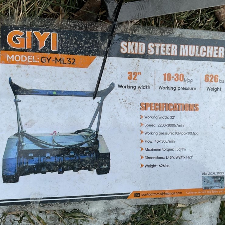 New Unused GIYI GY-ML32 Forestry Mulcher Mini Skid Loader Attachment, 32" Wide