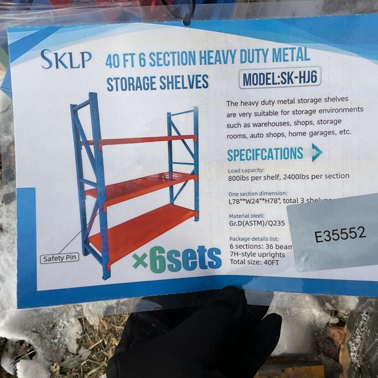 New Unused SKLP Model SK-HJ6 Heavy Duty 40' - 6 Section Pallet Racking With Steel Decking