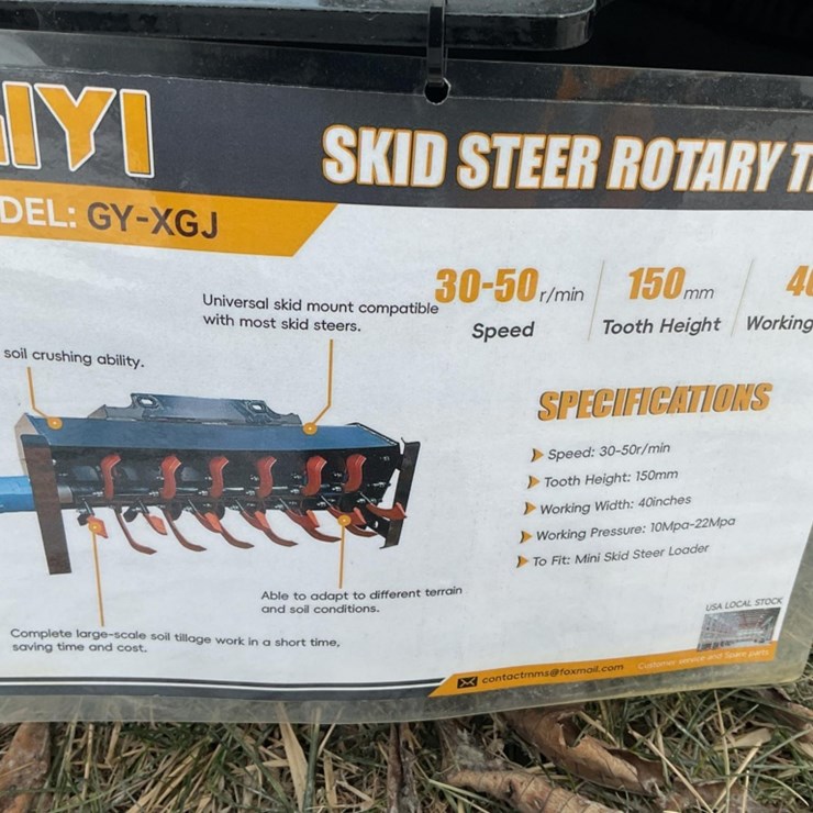 New Unused GIYI XGJ Rotary Tiller Mini Skid Loader Attachment, 40" Wide