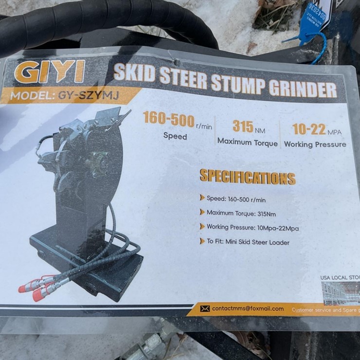 New Unused GIYI Model SZYMJ Stump Grinder Mini Skid Loader Attachment