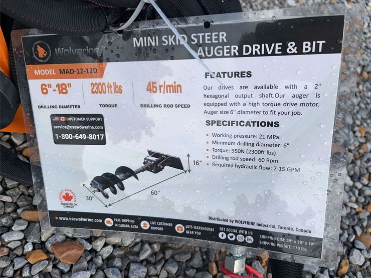 unused-mini-skid-steer-auger-&-bit-attachment-image-2