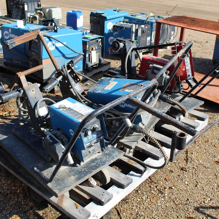 #5195 • 2 MILLER S-74 MPO PLUS WELDER, 1 LINCOLN 10M ELECTRIC WELDER ON ROLL AROUND CART