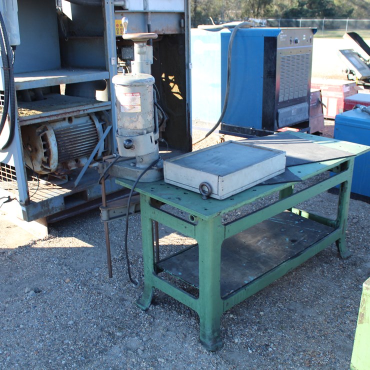 #3490 • STEEL WORK TABLE WITH ELECTRIC PRESS