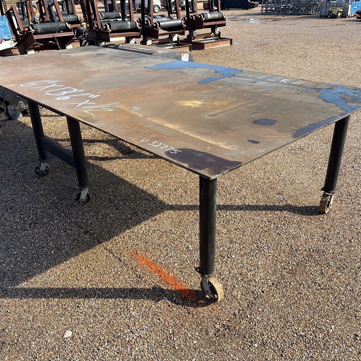 #3520 • 6FT X 13FT, 6IN X 1/2IN STEEL FABRICATION TABLE, WHEEL MTD