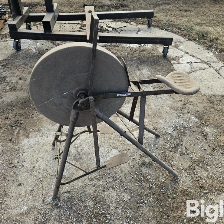 Antique Grinding Stone Pedal Wheel W/Seat