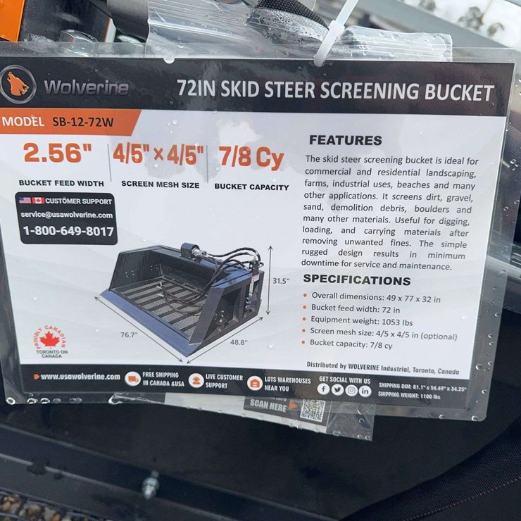 Unused Skid Steer Screening Bucket Attachment