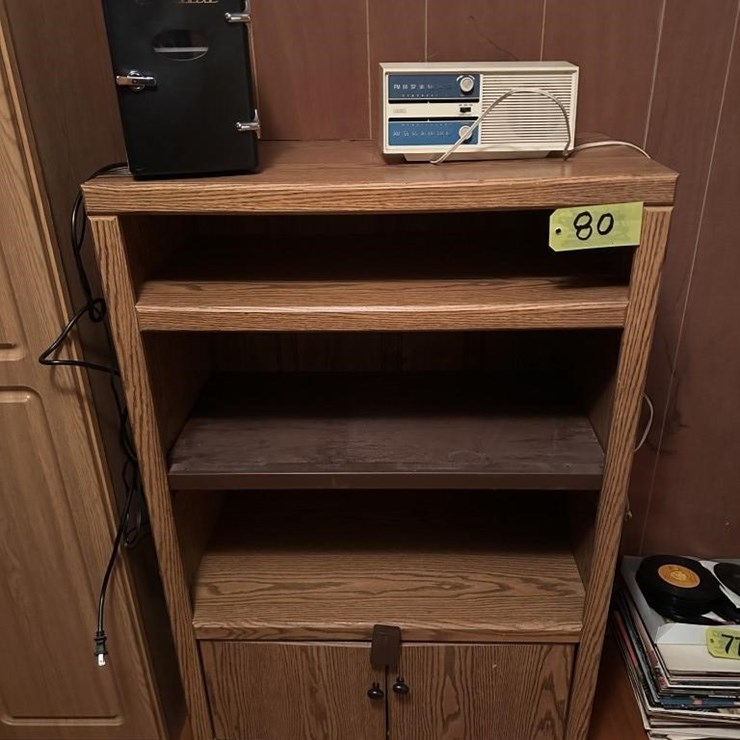 Wooden Bookshelf & Radio