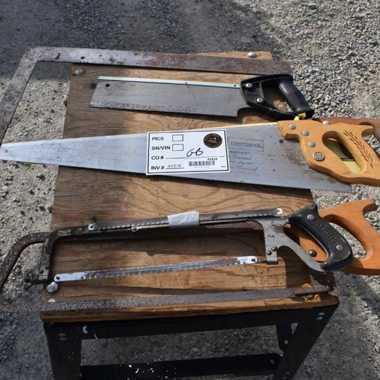LOT OF ASSORTED SAWS AND FRAMING SQUARE 41816
