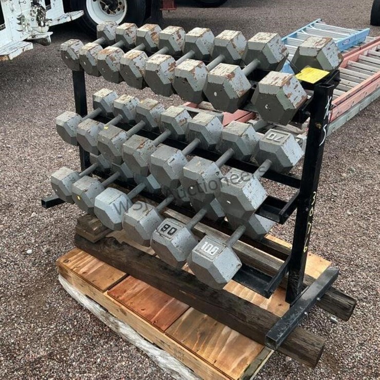 RACK OF DUMBELLS