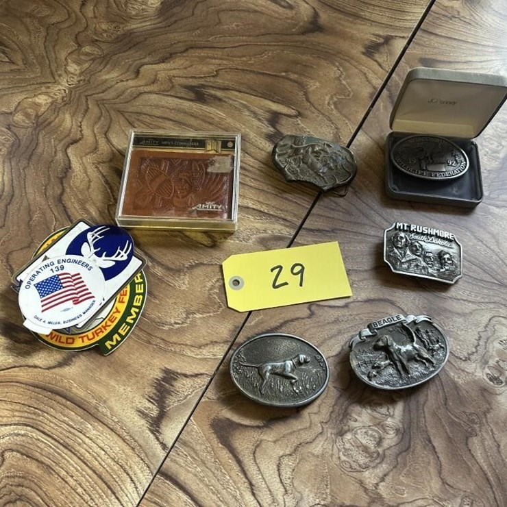 Vintage Belt Buckles & Leather Wallet