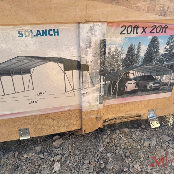 NEW SDLANCH 20' X 20' STEEL FRAME CARPORT (DARK GREY)