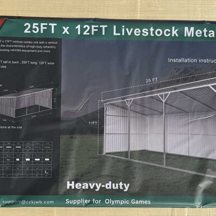 #8 • Livestock Metal Shed - Cream - 25' L x 12' W