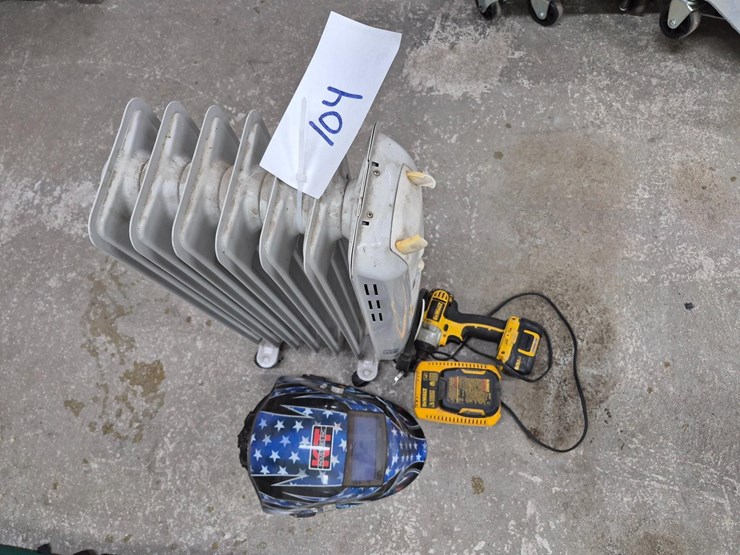 welding-helmet,-dewalt-drill-and-charger,-heater-image-1