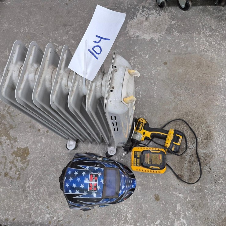 Welding Helmet, DeWalt Drill and Charger, Heater