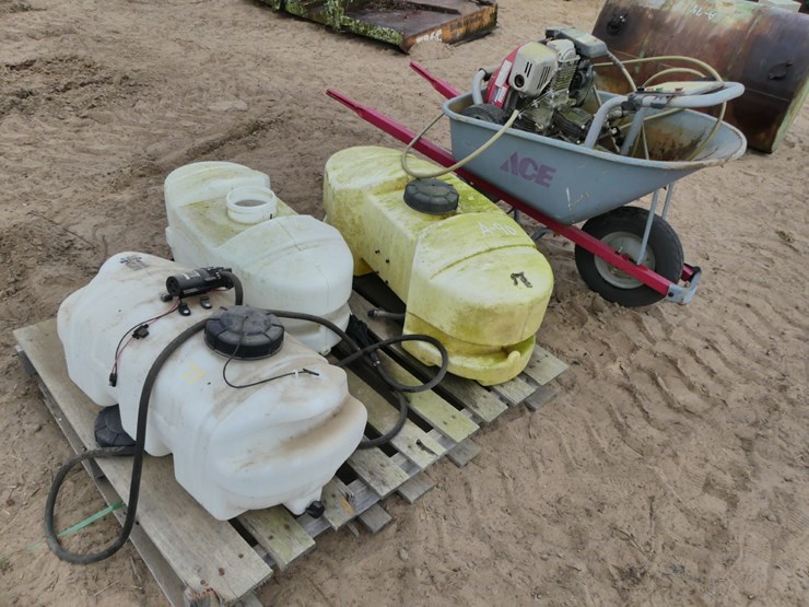 (2)-15-gal-sprayers,-25-gal-sprayer,-honda-pressure-washer,-wheel-barrel-image-1