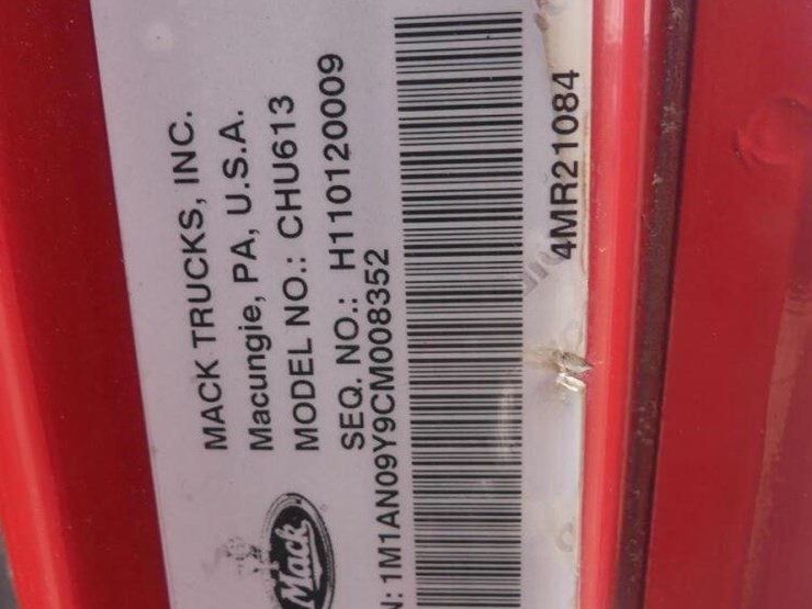 2012-mack-chu613-truck-tractor,-s/n-1m1an09y9cm008352:-mack-mp8-eng.,-eaton-13-sp.,-wet-line,-air-brakes,-air-ride-cab,-camelback-susp.,-sliding-5th-wheel,-dual-stacks,-24.5-tires,-59k-mi.-image-23