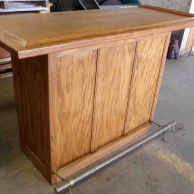 WOODEN BAR WITH BRASS FOOT RAIL, 5' X26"