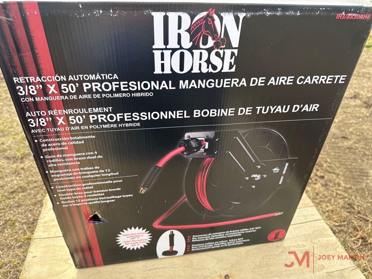 new-iron-horse-auto-retracting-hose-reel-and-3/8"-x-50'-hose-image-1
