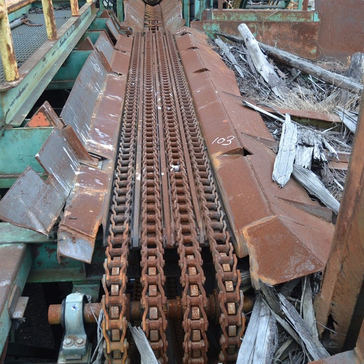 22' 4 STRAND LOG TROUGH W/ 5 ARM INDEXING SYSTEM NO DRIVE W/ STEEL SUPPORT