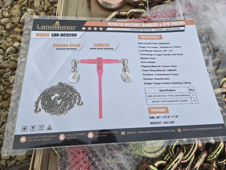 #8119-•-new-landhonor-9200lb-ratchet-binders-&-g70-chains-image-2