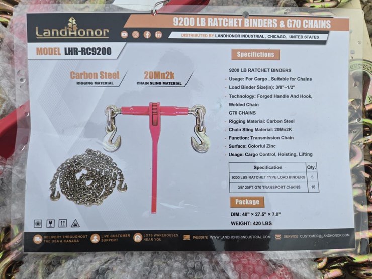 #8117-•-new-landhonor-9200lb-ratchet-binders-&-g70-chains-image-2