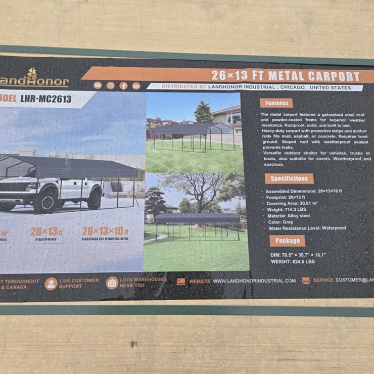 #8112 • NEW LANDHONOR 26' X 13' METAL CARPORT