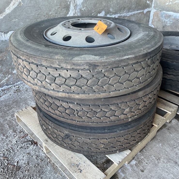 #6025 • (3) Semi Tires on Aluminum 10-Bolt Rims