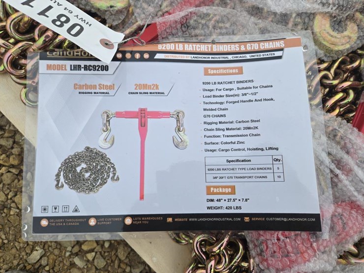 #8118-•-new-landhonor-9200lb-ratchet-binders-&-g70-chains-image-2