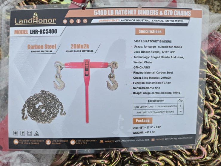 #8120-•-new-landhonor-5400lb-ratchet-binders-&-g70-chains-image-2