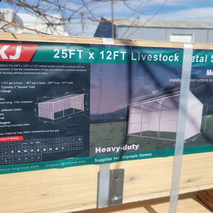 (1) KJ 25ft x 12ft Livestock Metal Shed Model: K2512
