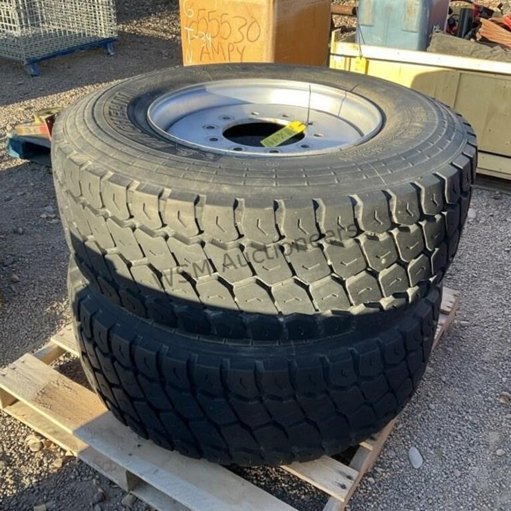 (2) 385/65R22.5 TIRES ON STEEL WHEELS