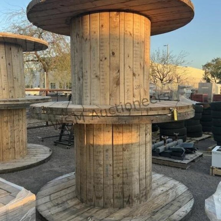 TWO LARGE WOODEN SPOOLS