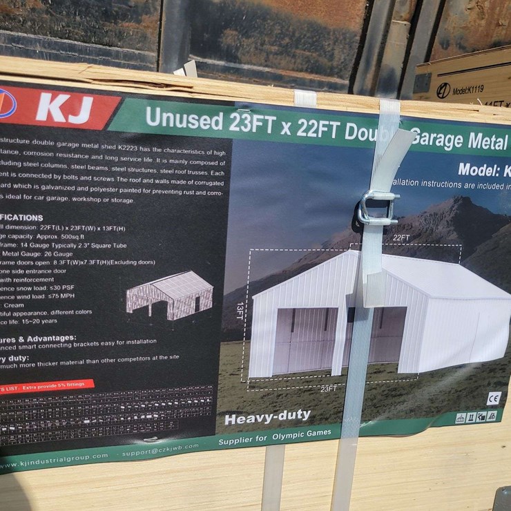 (1) KJ 23Ft x 22Ft Double Garage Metal Shed Model: K2223