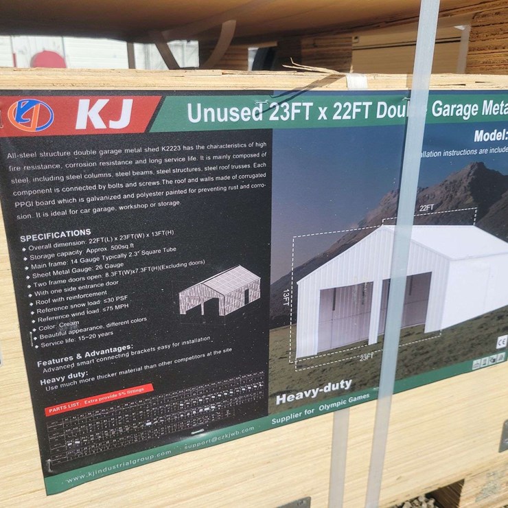 (1) KJ 23Ft x 22Ft Double Garage Metal Shed Model: K2223
