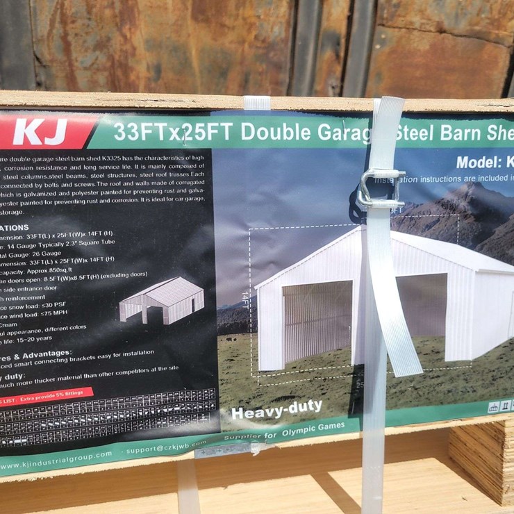 (1) KJ 33Ft x 25Ft Double Garage Steel Barn Shed Model: K3325