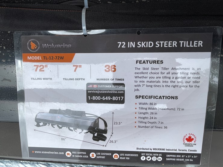 #4315-•-unused-2026-wolverine-skid-steer-hydraulic-rotary-tiller-attachment-image-1