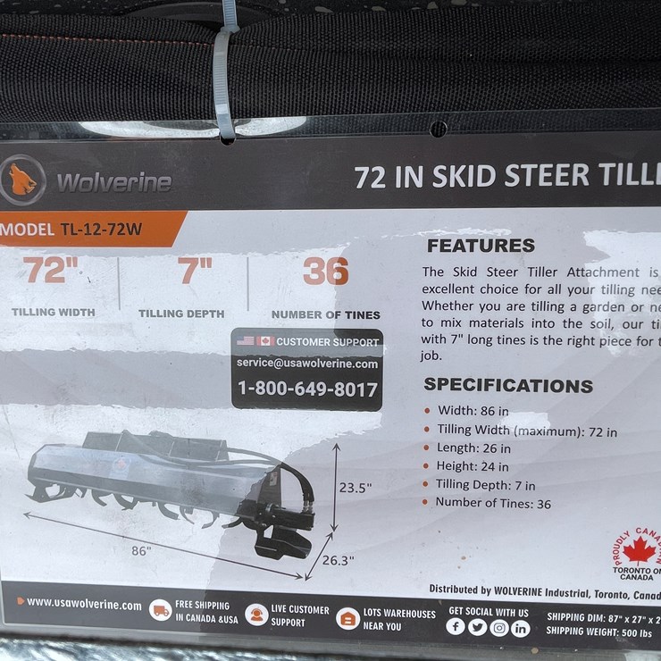 #4315 • Unused 2026 Wolverine Skid Steer Hydraulic Rotary Tiller Attachment