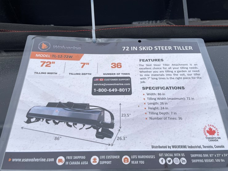 #4314-•-unused-2026-wolverine-skid-steer-hydraulic-rotary-tiller-attachment-image-1