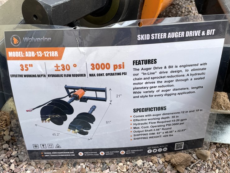 #4362-•-unused-2026-wolverine-skid-steer-auger-drive-and-bit-attachment-image-1