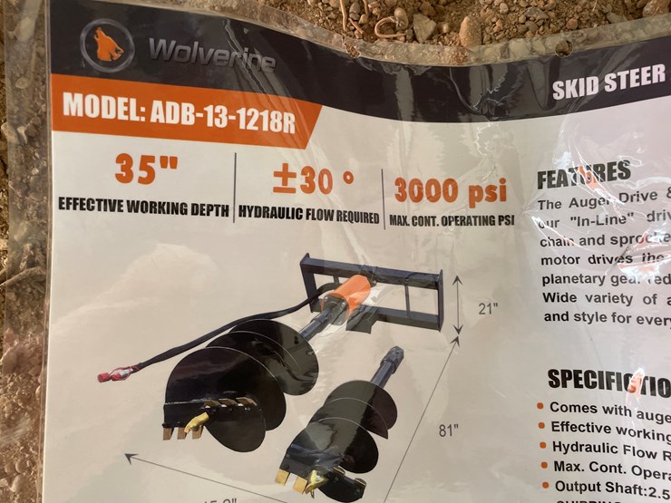 #4358-•-unused-2026-wolverine-skid-steer-auger-drive-and-bit-attachment-image-2