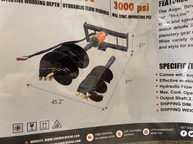 #4358-•-unused-2026-wolverine-skid-steer-auger-drive-and-bit-attachment-image-3
