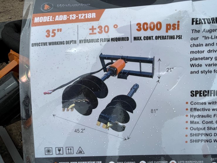 #4356-•-unused-2026-wolverine-skid-steer-auger-drive-and-bit-attachment-image-2