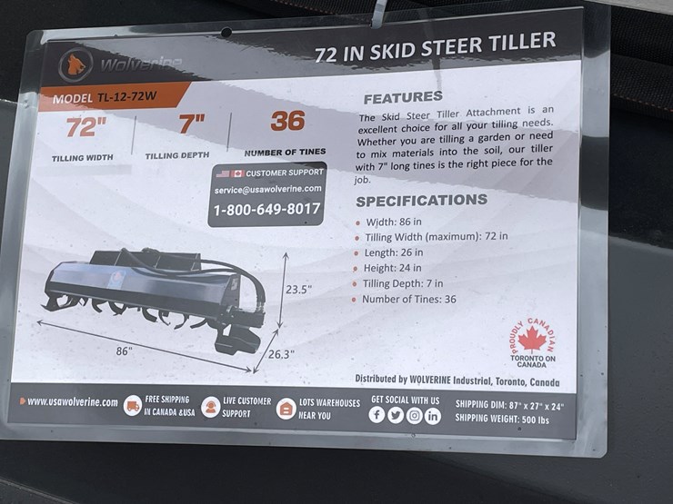 #4316-•-unused-2026-wolverine-skid-steer-hydraulic-rotary-tiller-attachment-image-1