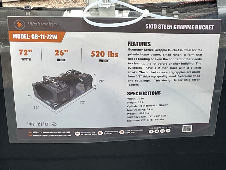 #4365-•-unused-2026-wolverine-skid-steer-grapple-bucket-attachment-image-1