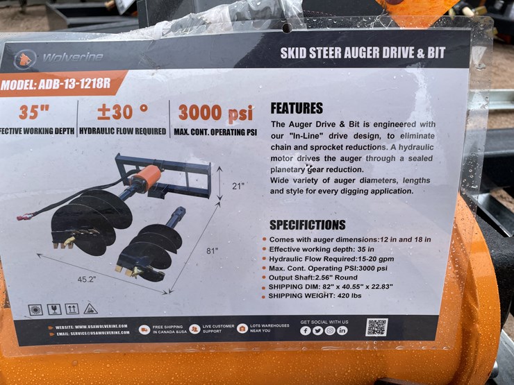 #4361-•-unused-2026-wolverine-skid-steer-auger-drive-and-bit-attachment-image-1