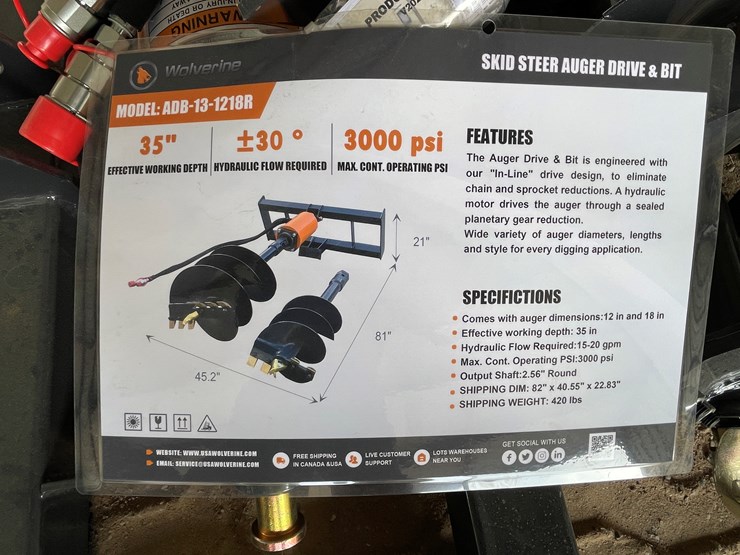 #4357-•-unused-2026-wolverine-skid-steer-auger-drive-and-bit-attachment-image-1